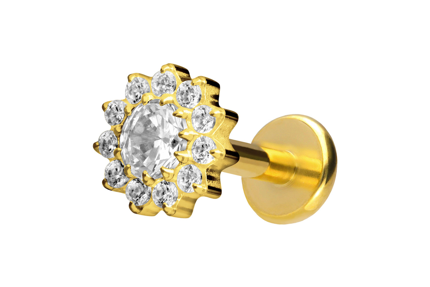 Titan Labret Piercing mit Push Fit KRISTALLBLUME